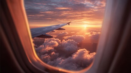 Golden sunset view from airplane window