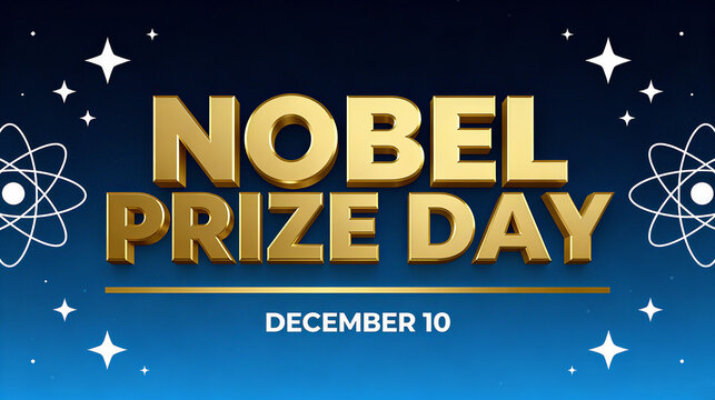 Golden three-dimensional text and atomic patterns represent the glory of the Nobel Prize in the field of science, academic exploration, and the promotion of scientific culture.
