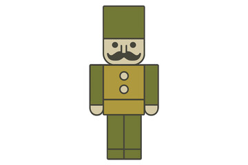 Wooden soldier toy figure in green uniform with mustache and hat, perfect for children's playtime and decoration