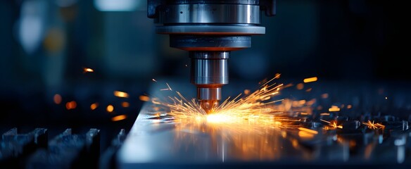 The milling machine shaping metal sparks flying in a precise factory workspace
