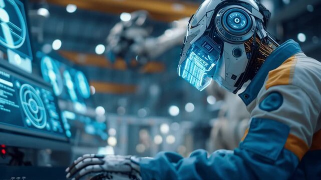 Digital Interface of a Cybernetic Being: A futuristic cybernetic entity engages with a digital interface.