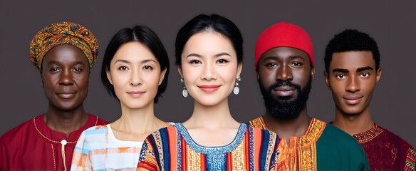 The diverse group showcases vibrant and rich ethnic backgrounds and cultures.