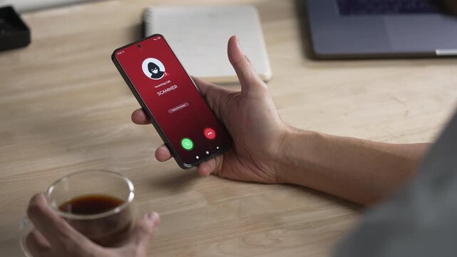 Receiving call from unknown person or Scammer, Online crime concepts