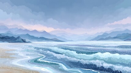 winter landscape with mountains and clouds