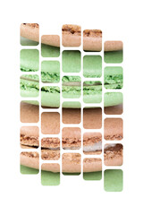 Abstract arrangement of macarons with soft square edges, transparent background.