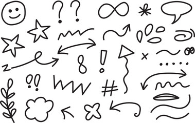 Hand Drawn Doodle Arrows Stars Leaves Infinity and Cloud Sketch Design Elements