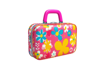 Colorful pink children’s suitcase with floral print

