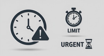 Clock and timer icons with limit and urgent text on a light gray background illustration