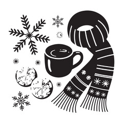 Cozy Winter Still Life &ndash; Tea Mug with Ginger Cookies, Hygge Winter Vector