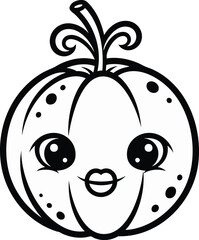 Obraz premium Charming black and white illustration of a cute cartoon pumpkin