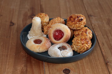 Assorted marzipan panellets, a traditional catalan sweet pastry, serving for all saints' day and autumn celebrations