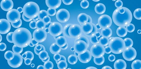 Blue water bubbles background with clear floating spheres