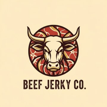 Stylized Bull Head Logo Emblem for Beef Jerky Company Branding Design