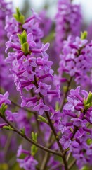 Fototapeta premium Vibrant Clusters of February Daphne Flowers Blooming in Springtime