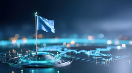 Digital Flag on Global Network Map, Technology and Connectivity Concept