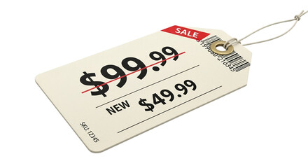 Discounted Products price tag showing crossed-out price concept of on transparent background  