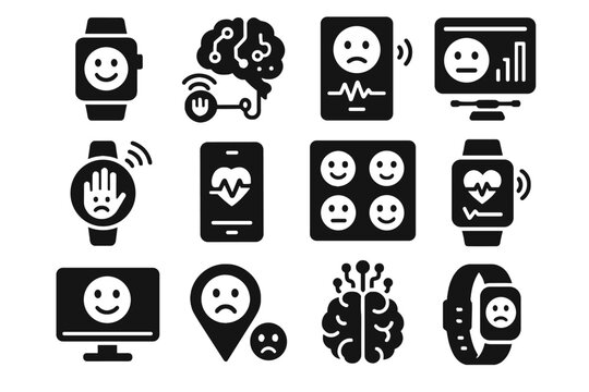 Happiness emotional interactive vector smart emotion icon tracker digital connected monitor mood