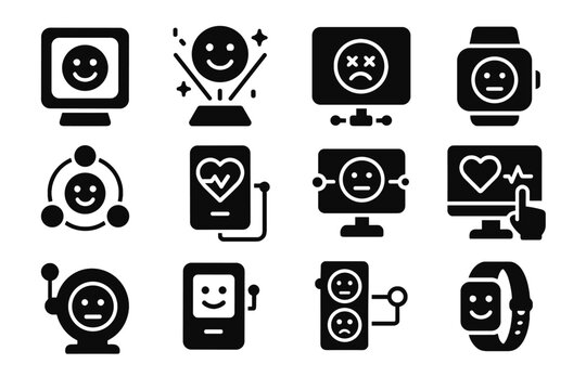 Icon analyzer emotion tracker futuristic monitor interactive vector display sensor mood device