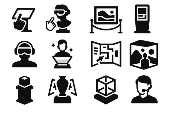 Holographic interactive vector kiosk icon touchscreen ar icons visitor immersive exhibit augmented