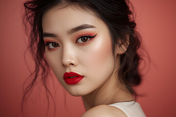 a surreal and vibrant cinematic photo of an Asian fashion model.