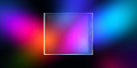 Abstract glowing glass cube with vibrant gradient background digital art colorful