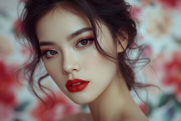a surreal and vibrant cinematic photo of an Asian fashion model.