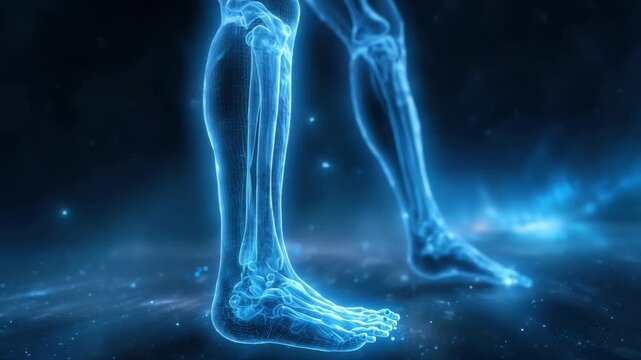 Discovering the wonders of human anatomy with a close-up on the bones and movement of the foot in an animated display of health