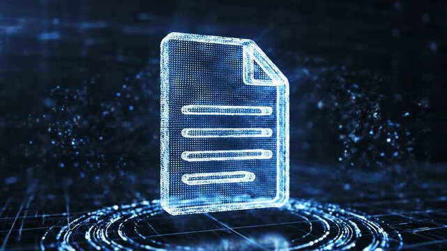 Glowing Digital Document Representation Modern Innovation in Technology and Data with Holographic Particles Creating Mesmerizing Visual Effects and Energy Dynamics