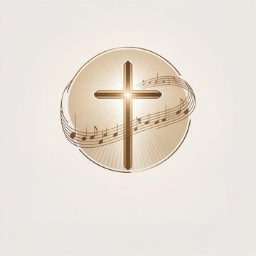 Golden Christian Cross with Musical Notes &ndash; Worship and Praise Concept