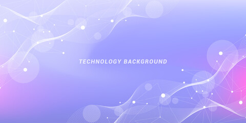Abstract futuristic technology background. Technology and science theme background with waves and plexus lines. Global network connection template idea.