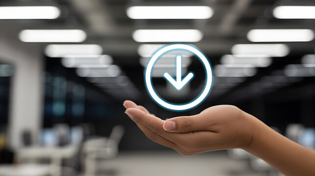 Nurturing innovation with technology's promise, a glowing download icon signifies progress and future opportunities