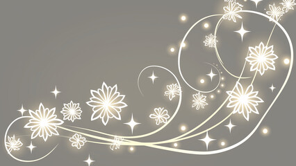 黒い背景に輝く金色の花と蔓、エレガントな飾り模様