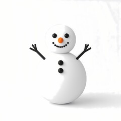 Minimalist snowman with black eyes and orange nose on white background.