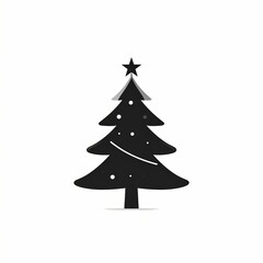 Minimalist Black Christmas Tree Silhouette with Star and Ornaments.