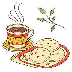 A cup of coffee and a plate of cookies