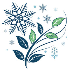 Winter snowflake and floral design with leaves