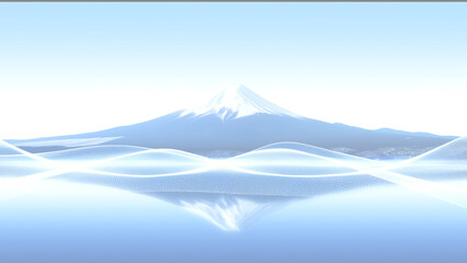 逆さ富士とデジタルな波、リアルと抽象の融合