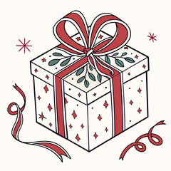 Festive gift box with red ribbon and star