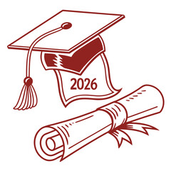 Illustration of a graduation cap and diploma