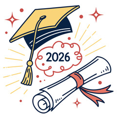 Colorful graduation cap and diploma illustration