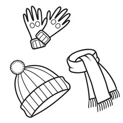 Winter accessories including hat, gloves, and scarf