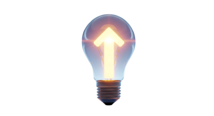 3d icon of light bulb with arrow pointing up isolated on transparent background, symbolizing innovation and growth