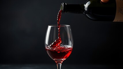An elegant wine bottle pouring rich red liquid into a crystal glass, capturing the essence of sophistication.