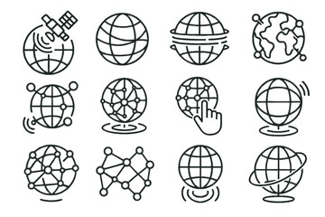 Lines globe global satellite icon icons continents nodes communication interactive interface vector