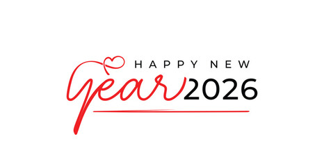 2026 Happy New Year lettering typography, Happy New Year 2026 logo, love, heart, 2026