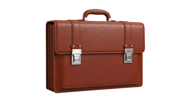 3d icon of brown leather briefcase isolated on transparent background, a classic accessory for business professionals - Powered by Adobe