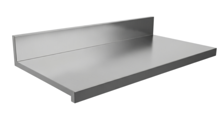 Empty metal shelf panel on transparent background with no items  