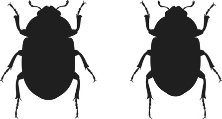 Beetle silhouette illustration, insect vector design, black bug shapes, entomology clipart, symmetrical beetle anatomy, pest control graphic element