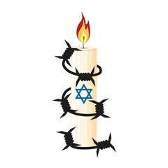 Vector candle in razor wire with star isolated transparent background. Ideal art for Holocaust Rememberance Day poster card cover design. EPS 10