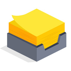 A Stack Of Bright Yellow Sticky Notes In A Dark Grey Dispenser With A Transparent Background And Soft Shadow
